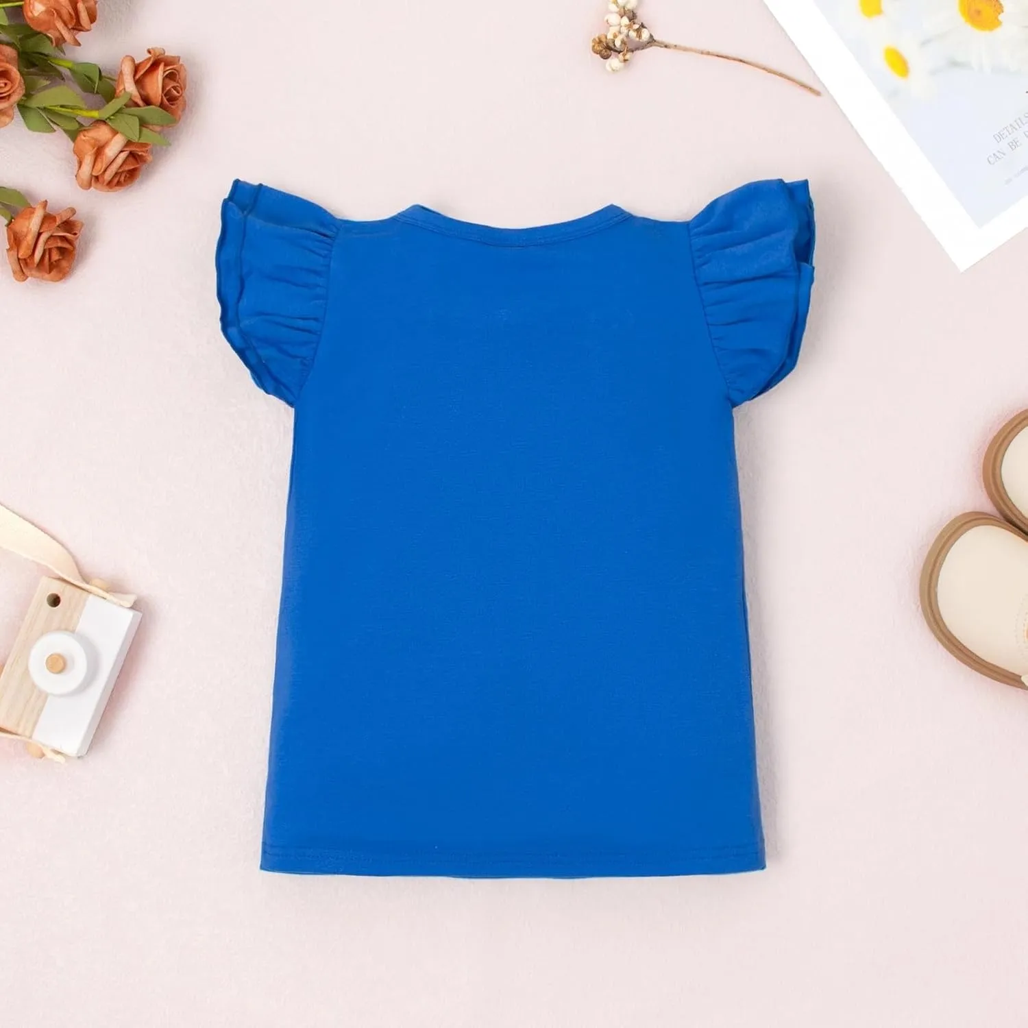 12M-7Y Toddler Baby Girls T Shirt Solid Color Blouse Ruffle Top Cotton Casual Tees Plain Shirt