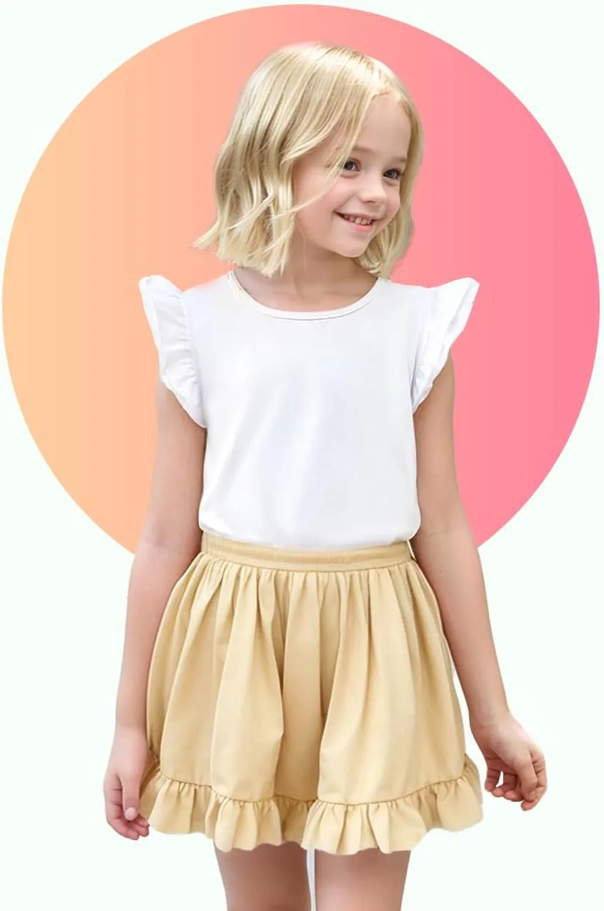 12M-7Y Toddler Baby Girls T Shirt Solid Color Blouse Ruffle Top Cotton Casual Tees Plain Shirt