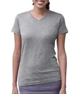 3507 LA T Ladies V-Neck Longer Length T-Shirt Heather (90/10)
