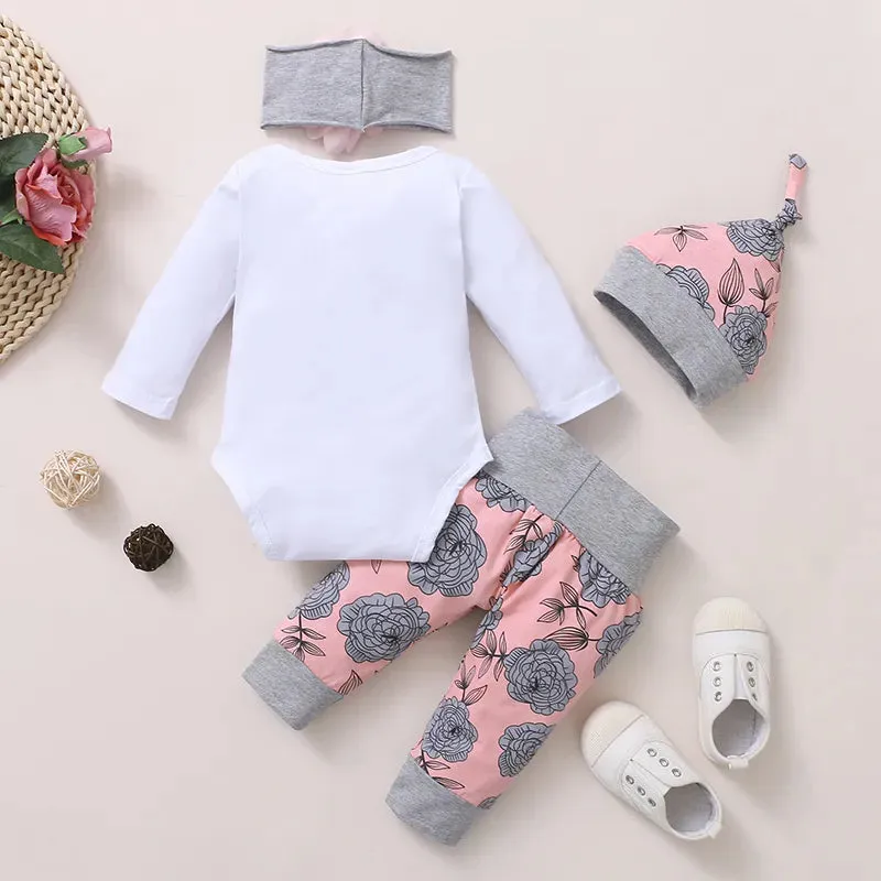 4PCS Newborn Girl Romper Set with Hat Set