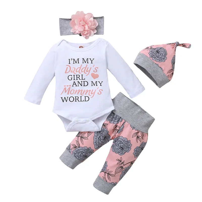 4PCS Newborn Girl Romper Set with Hat Set