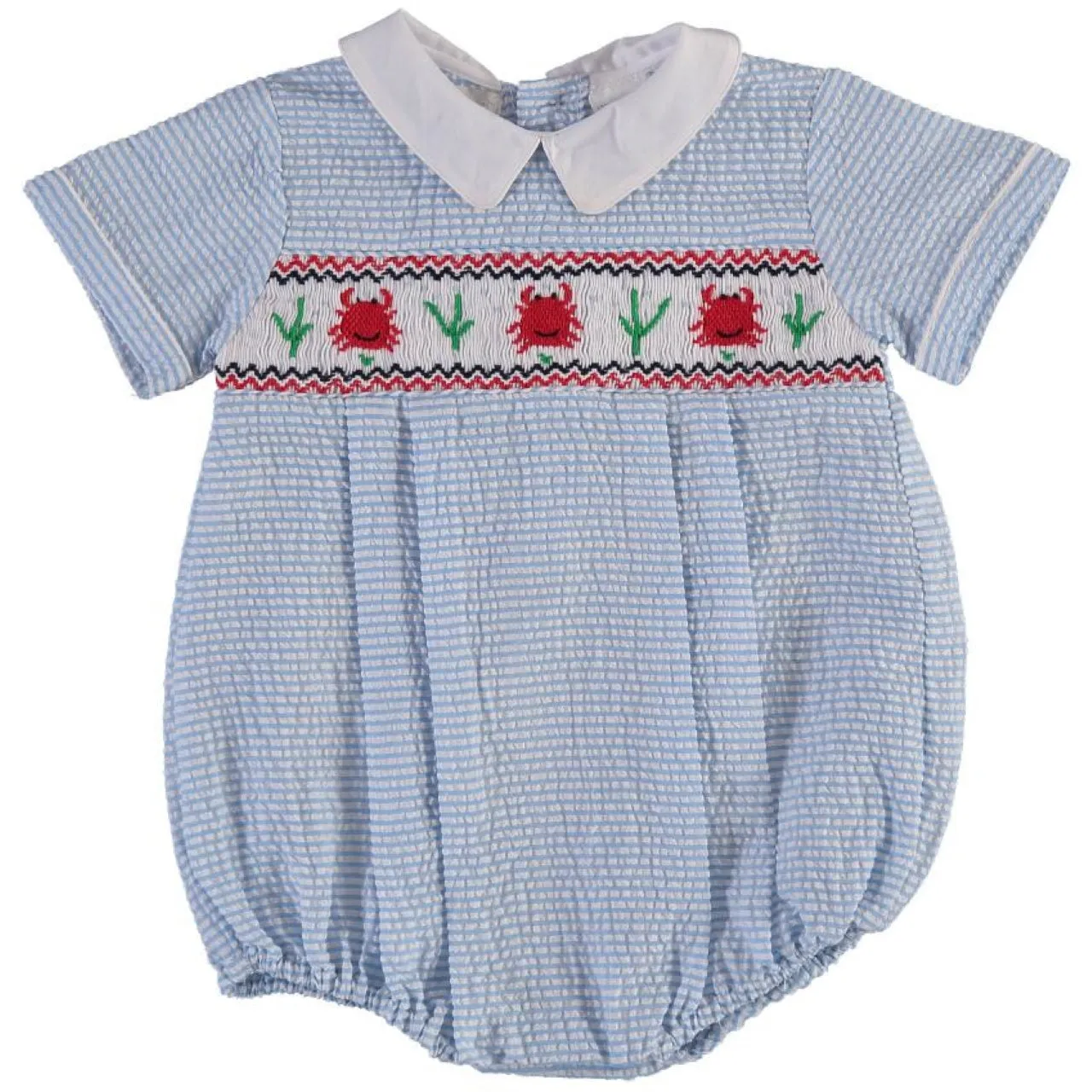 90037-Carriage Boutique Crawling Crab Blue Baby Boy Bubble Romper