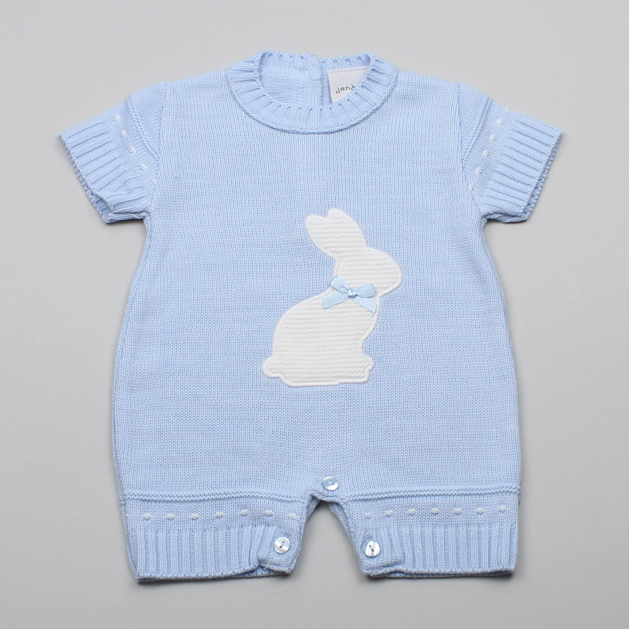 Baby Blue Romper with Bunny - Knitted Outfit