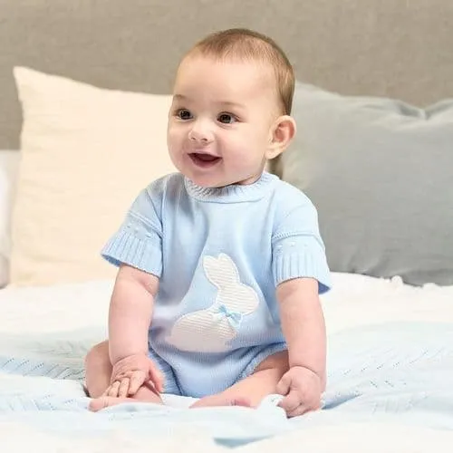 Baby Blue Romper with Bunny - Knitted Outfit