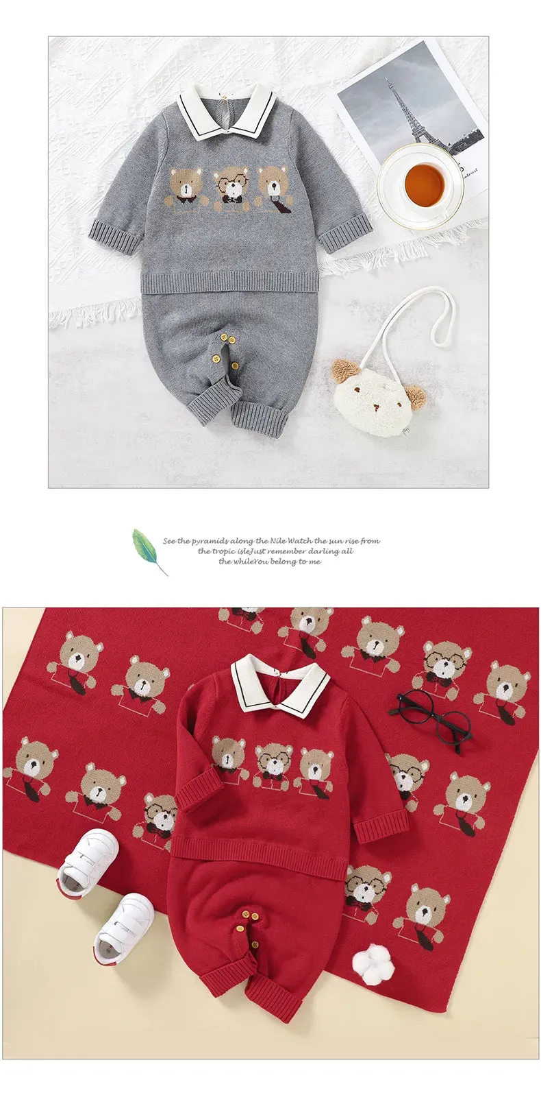Bear Knit Baby Rompers for 0-18M