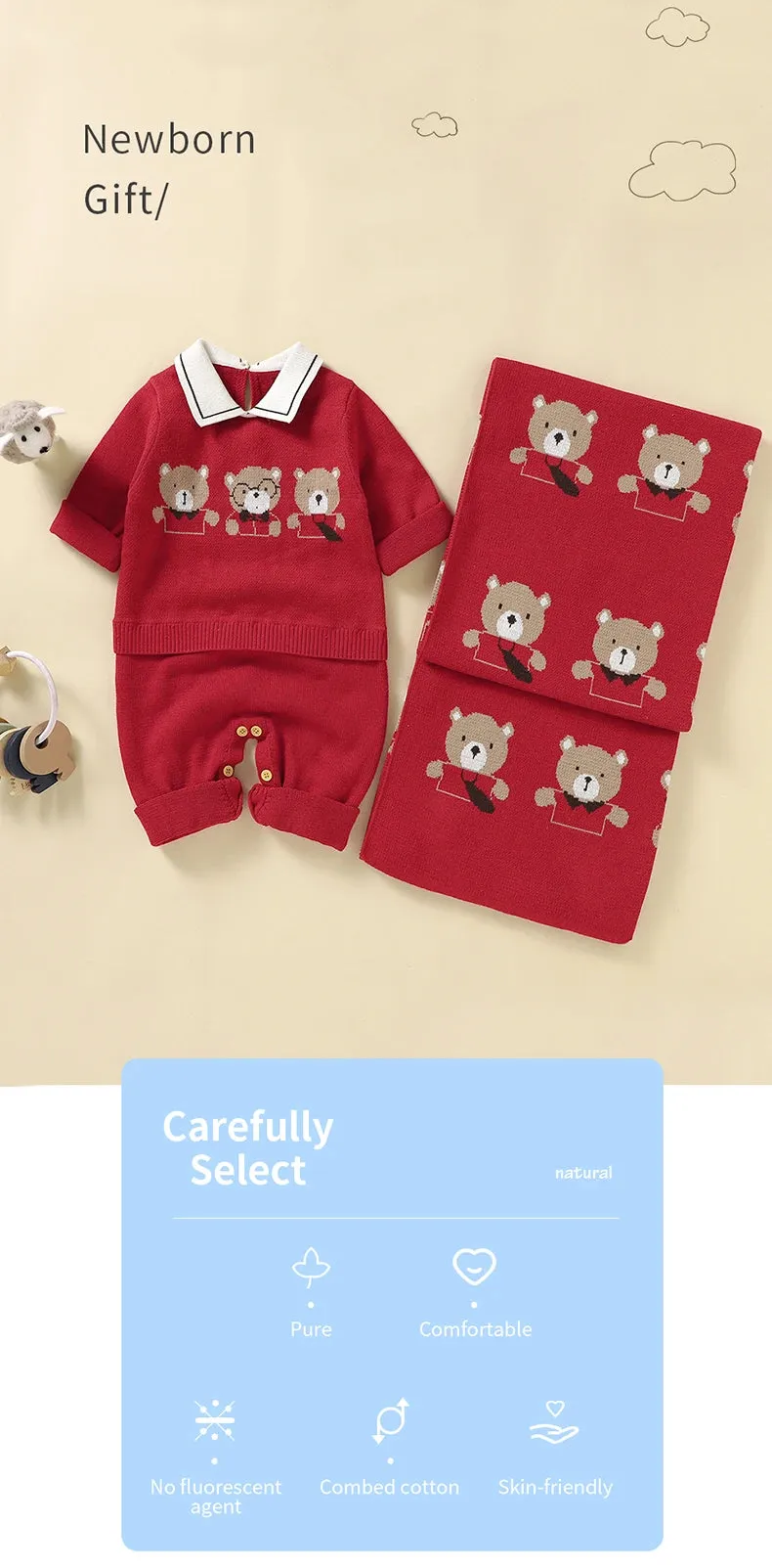 Bear Knit Baby Rompers for 0-18M
