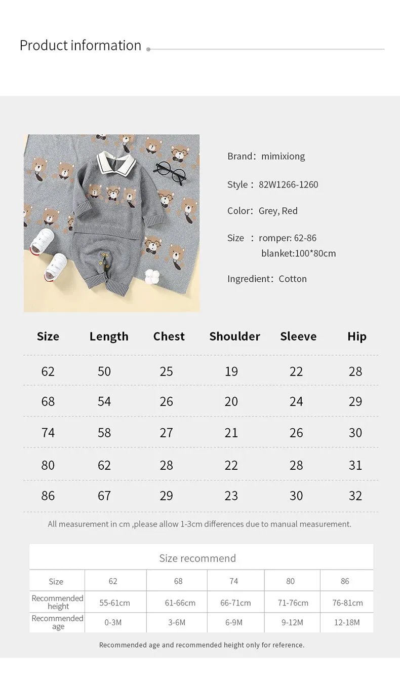 Bear Knit Baby Rompers for 0-18M