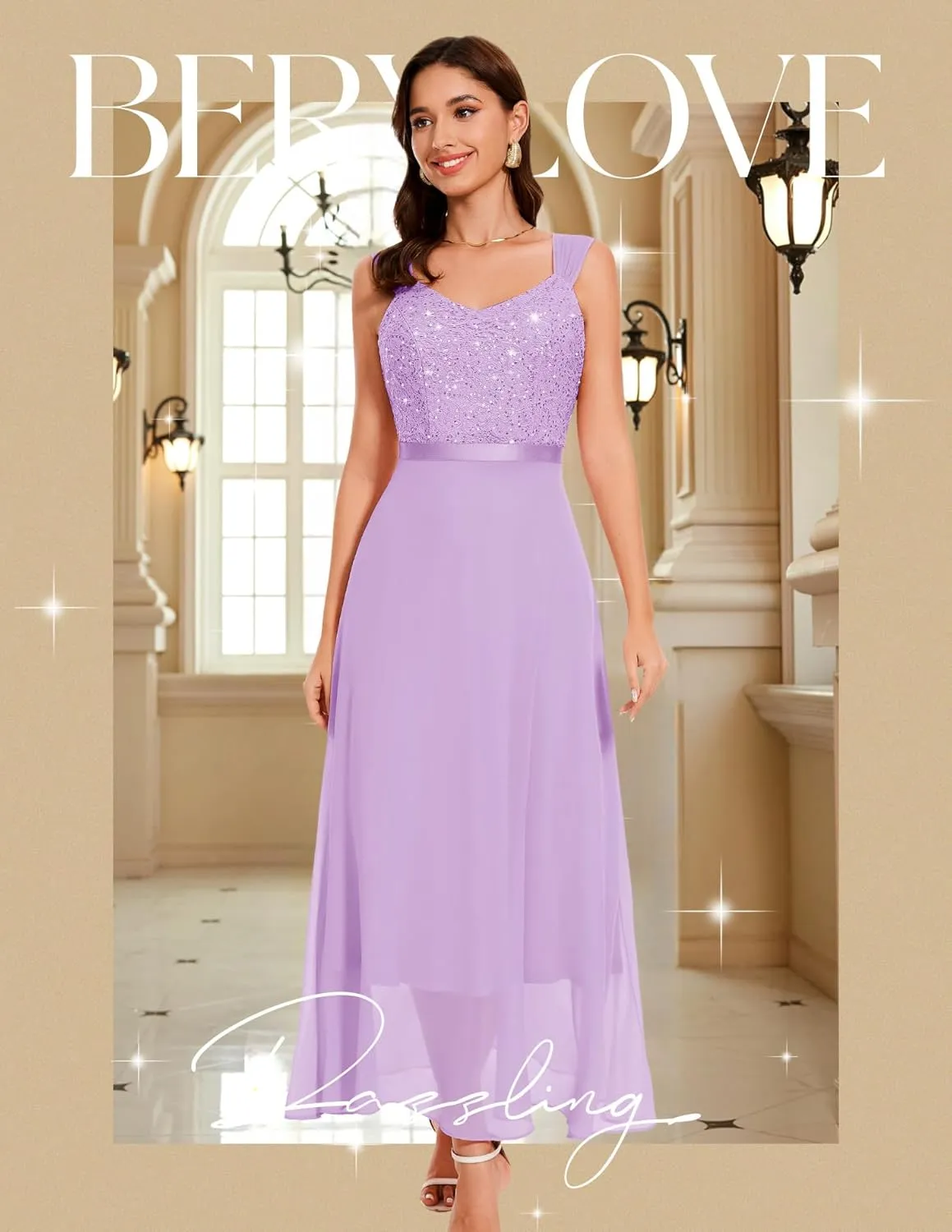 BeryLove Formal Wedding Guest Sequin Mother of The Bride Dress Evening Dresses