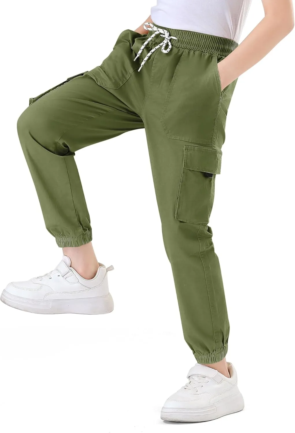 Boys Cargo Jogger Pants Kids Elastic Waist Hiking Pants Lightweight Outdoor Pants