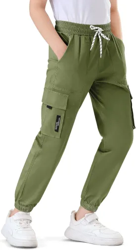 Boys Cargo Jogger Pants Kids Elastic Waist Hiking Pants Lightweight Outdoor Pants