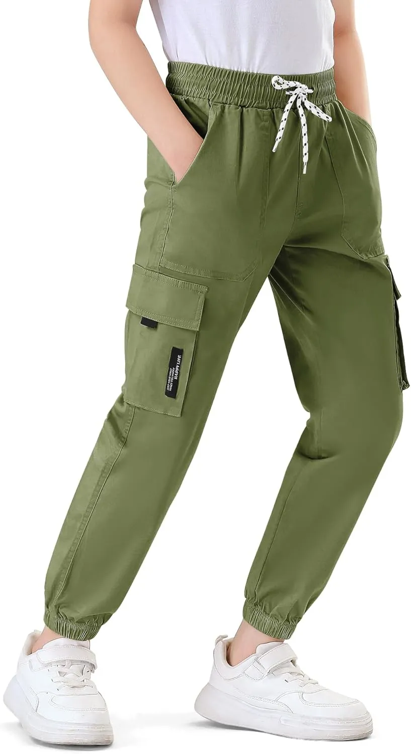 Boys Cargo Jogger Pants Kids Elastic Waist Hiking Pants Lightweight Outdoor Pants
