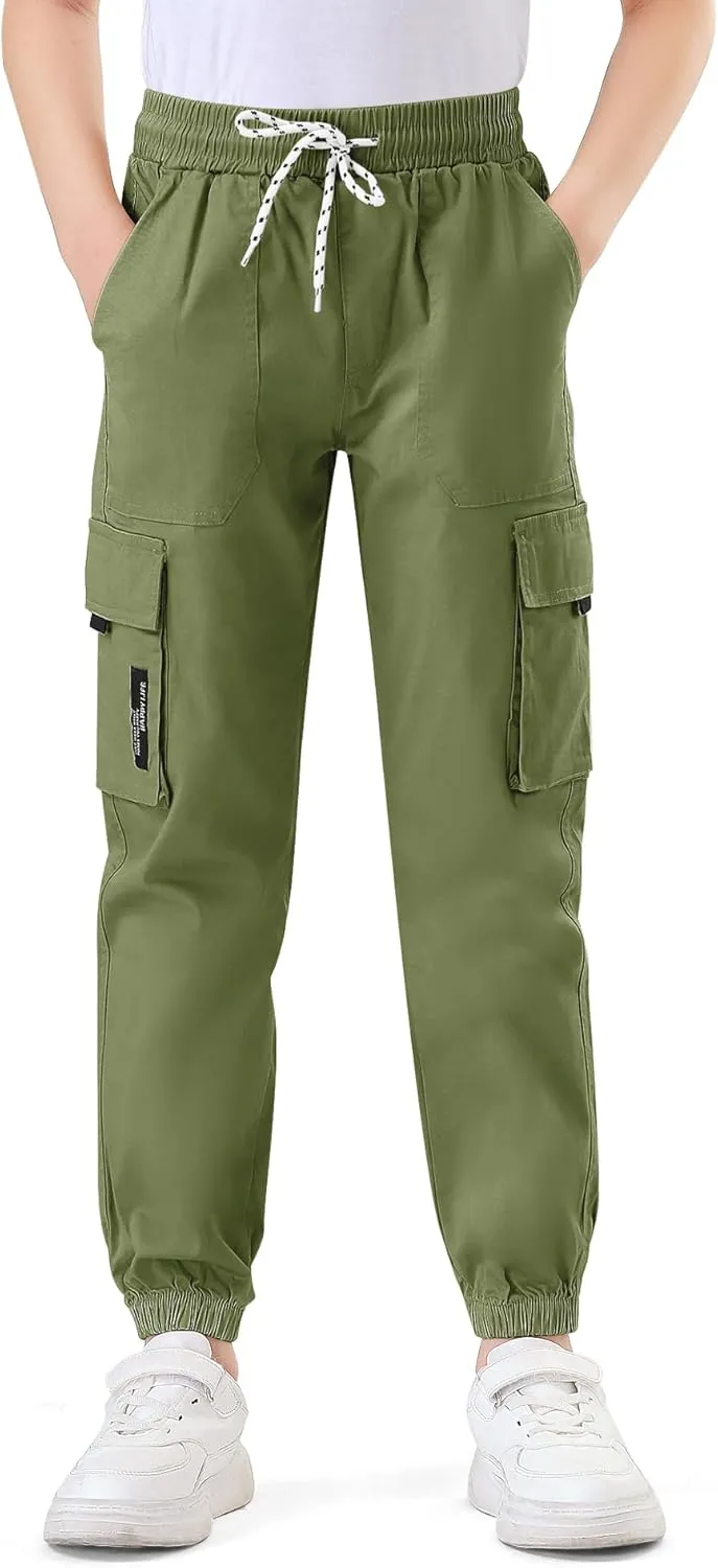 Boys Cargo Jogger Pants Kids Elastic Waist Hiking Pants Lightweight Outdoor Pants