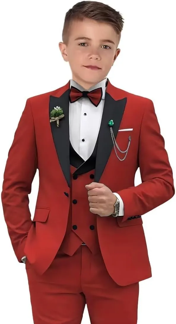 Boys Suits 3 Piece Formal Solid Slim Fit Suit Peak Lapel Blazer Pants Vest Boys Suit Double Breasted Kids Tuxedo