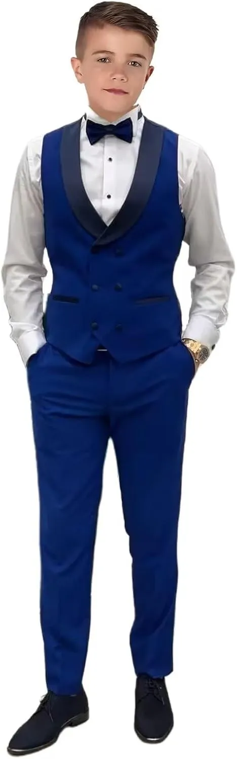 Boys Suits 3 Piece Formal Solid Slim Fit Suit Peak Lapel Blazer Pants Vest Boys Suit Double Breasted Kids Tuxedo
