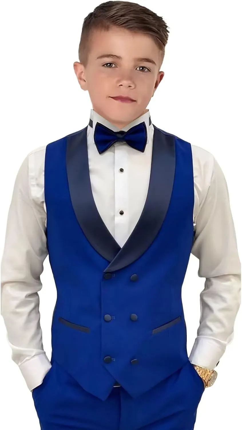 Boys Suits 3 Piece Formal Solid Slim Fit Suit Peak Lapel Blazer Pants Vest Boys Suit Double Breasted Kids Tuxedo