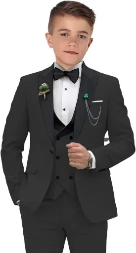 Boys Suits 3 Piece Formal Solid Slim Fit Suit Peak Lapel Blazer Pants Vest Boys Suit Double Breasted Kids Tuxedo