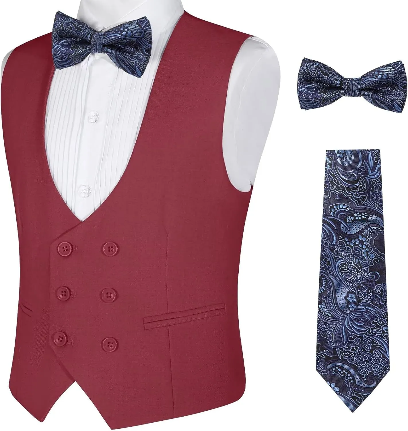 Boys Vest Double Breasted Suit Vest for Boy Formal Casual Western Wedding Waistcoat and Tie