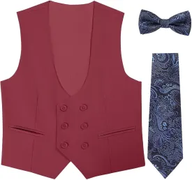 Boys Vest Double Breasted Suit Vest for Boy Formal Casual Western Wedding Waistcoat and Tie