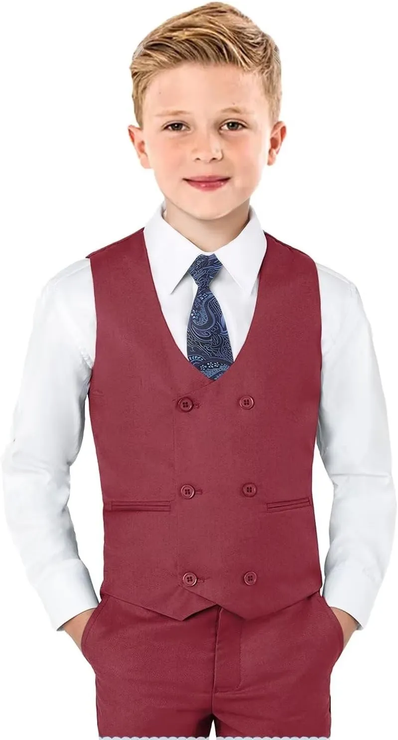 Boys Vest Double Breasted Suit Vest for Boy Formal Casual Western Wedding Waistcoat and Tie