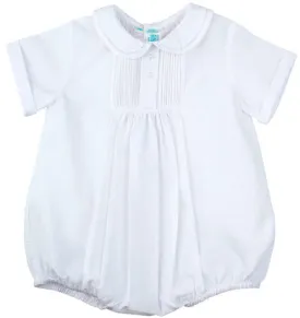 Boys White Front Tucked Romper