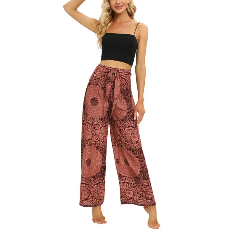 Buddha Stones Boho Lace-up Wide Leg Pants Women's Yoga Pants
