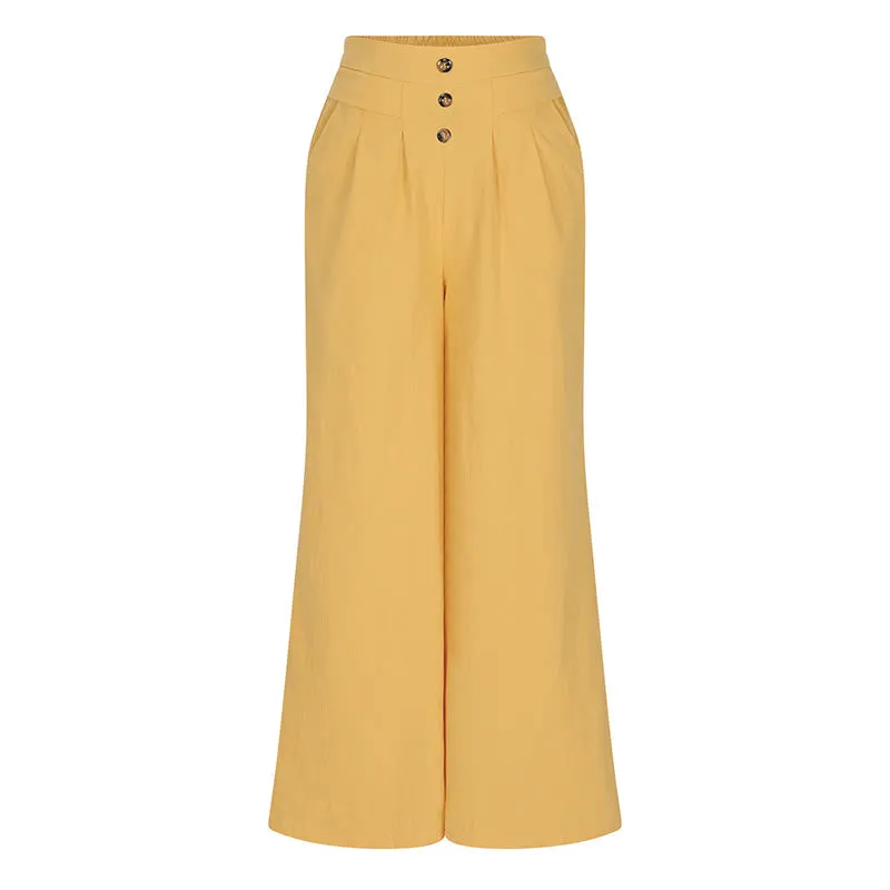 Buddha Stones Retro Casual High Waist Cotton Linen Women's Wide Leg Pants With Pockets