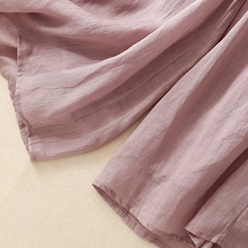 Buddha Stones Simple Design Drawstring Linen Women's Wide Leg Pants With Pockets