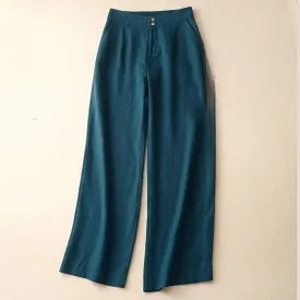 Buddha Stones Summer Casual Simple Design Linen Women's Wide Leg Pants With Zipper Pockets
