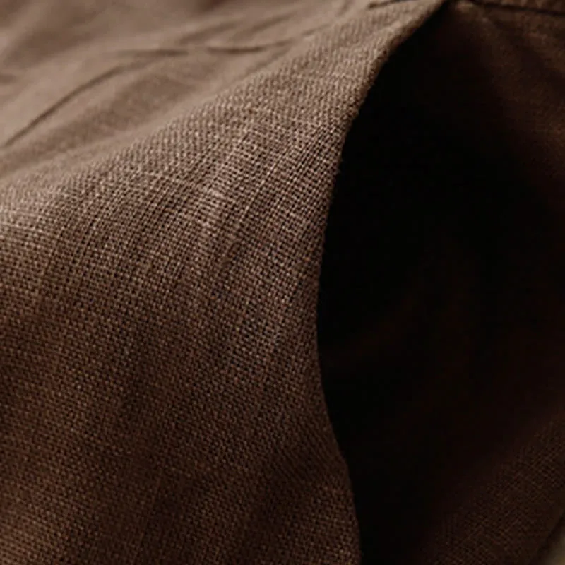 Buddha Stones Summer Casual Simple Design Linen Women's Wide Leg Pants With Zipper Pockets