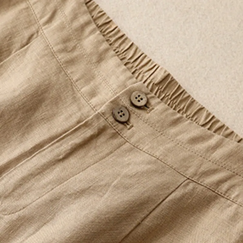 Buddha Stones Summer Casual Simple Design Linen Women's Wide Leg Pants With Zipper Pockets