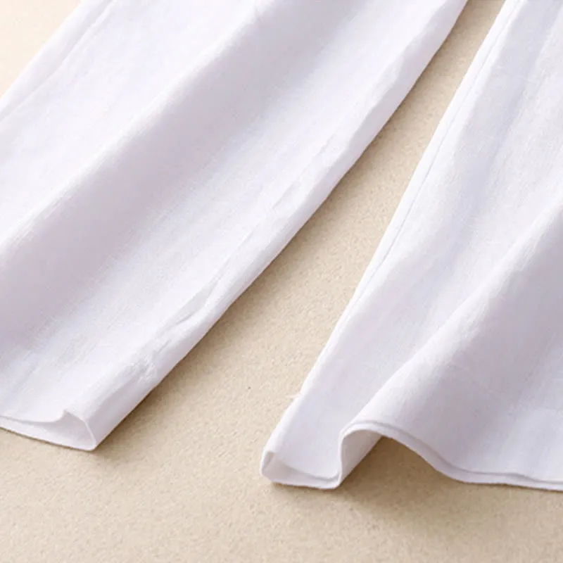 Buddha Stones Summer Casual Simple Design Linen Women's Wide Leg Pants With Zipper Pockets