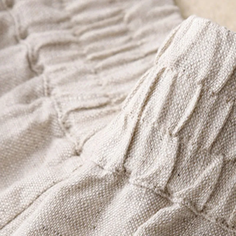 Buddha Stones Summer Casual Simple Design Linen Women's Wide Leg Pants With Zipper Pockets
