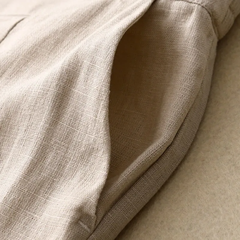 Buddha Stones Summer Casual Simple Design Linen Women's Wide Leg Pants With Zipper Pockets