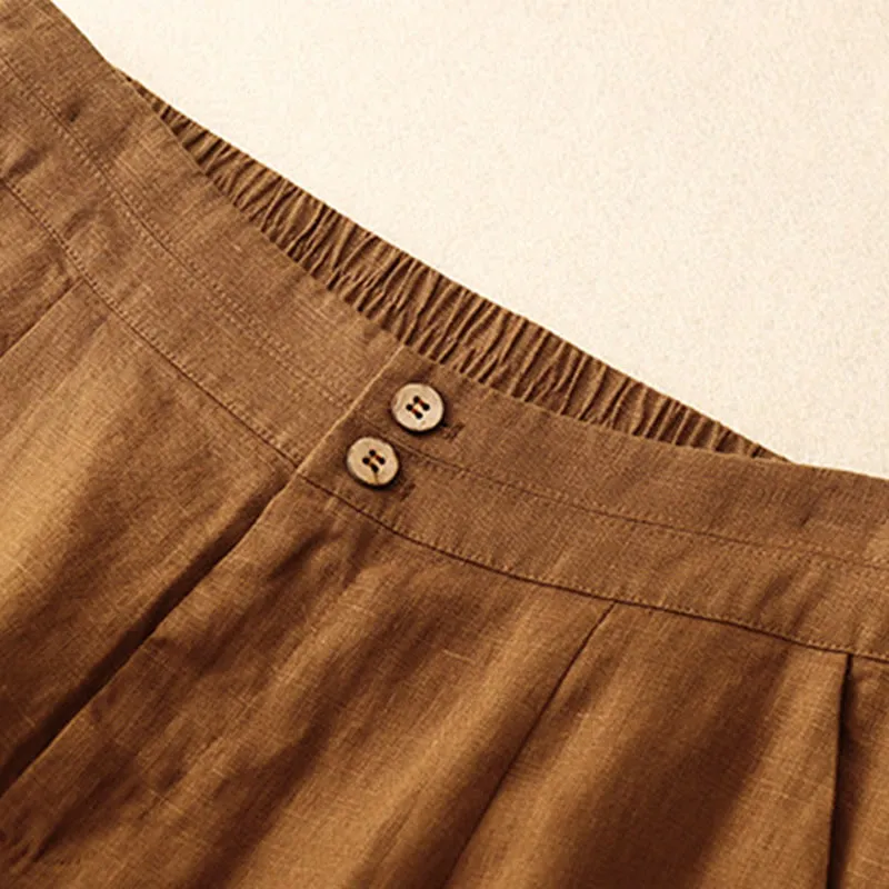 Buddha Stones Summer Casual Simple Design Linen Women's Wide Leg Pants With Zipper Pockets