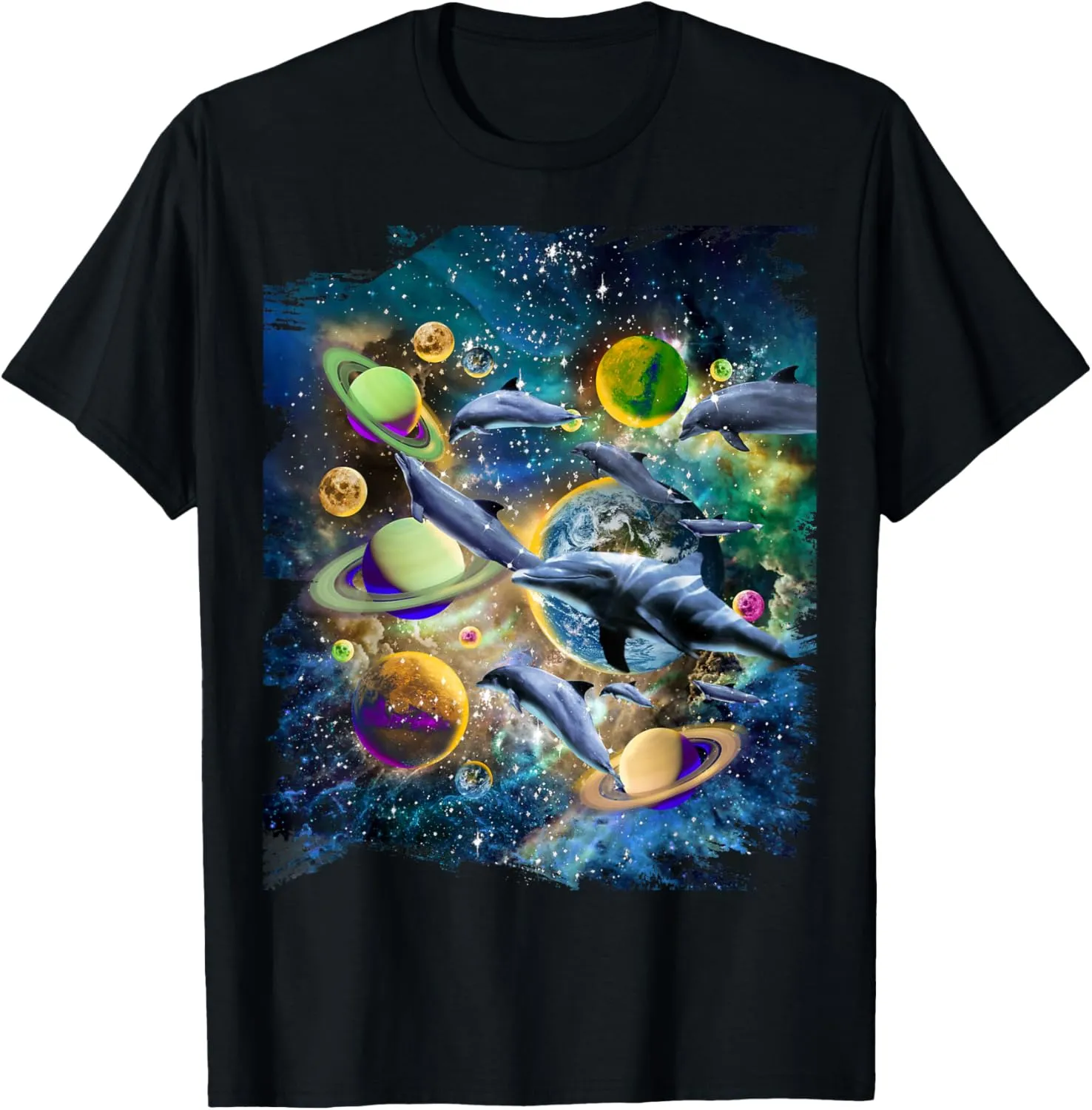 Celestial Space Dolphin, Space Planets Galaxy Dolphins T-Shirt