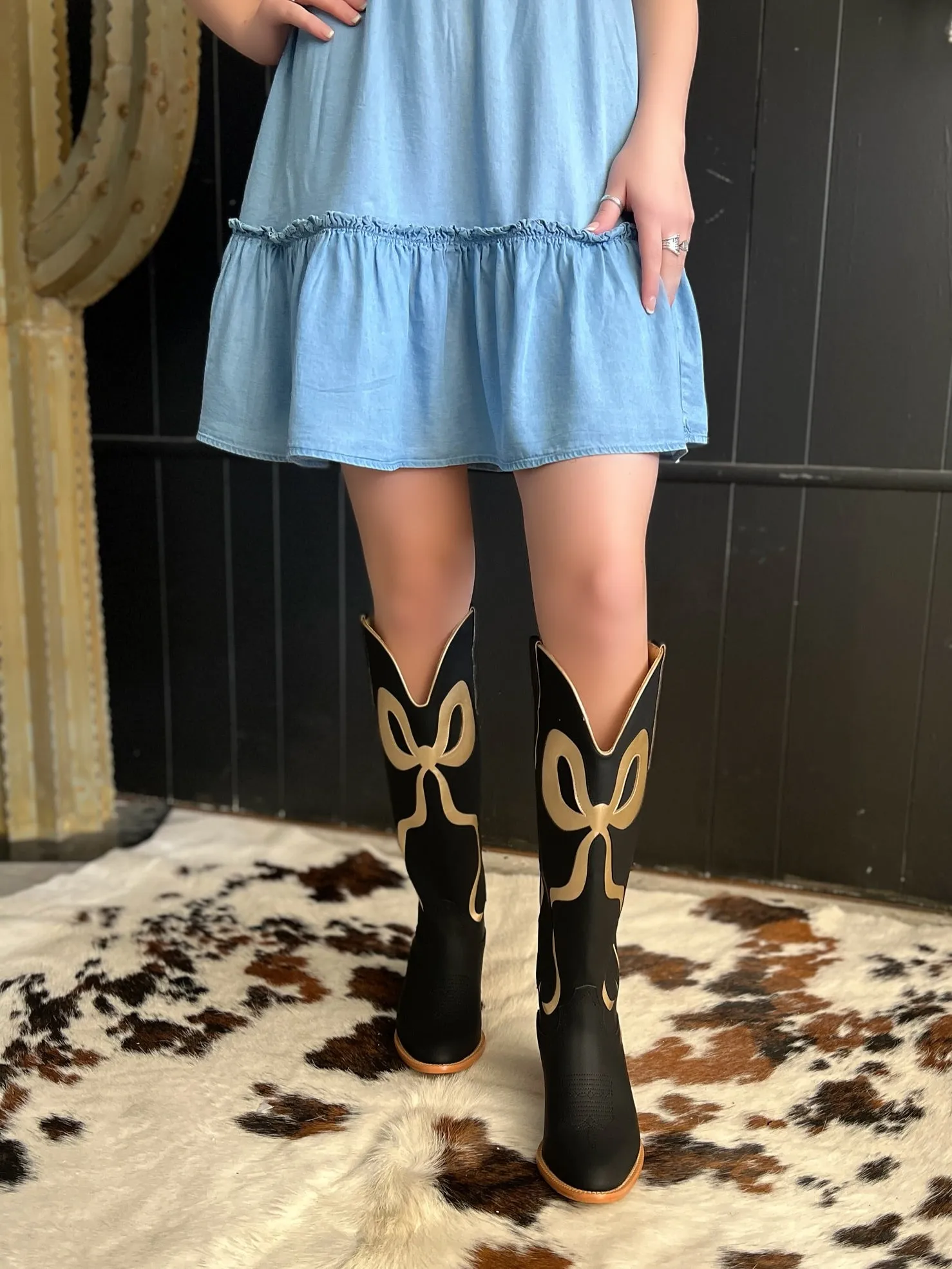 Chambray Denim Ruffle Mini Dress