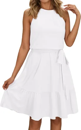Croset Dress for Women with Waist Tie Sleeveless Pleated Midi Dresses Elegant Loose Ruffled Flowy Wedding Guest Dress