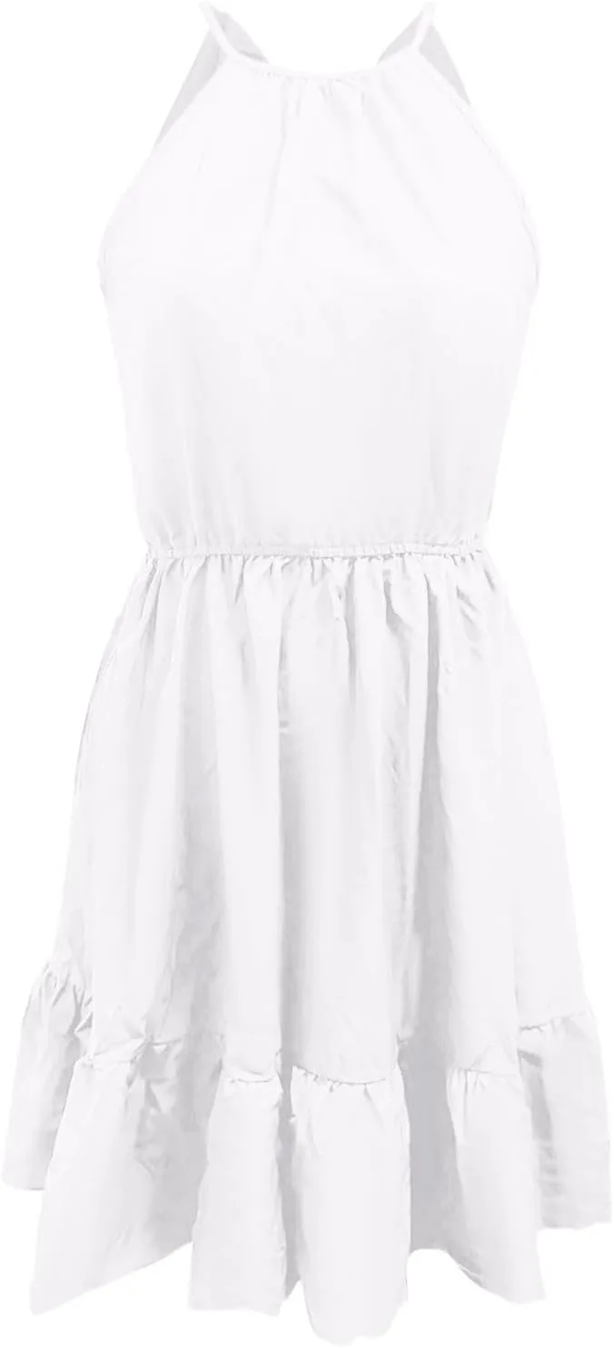Croset Dress for Women with Waist Tie Sleeveless Pleated Midi Dresses Elegant Loose Ruffled Flowy Wedding Guest Dress