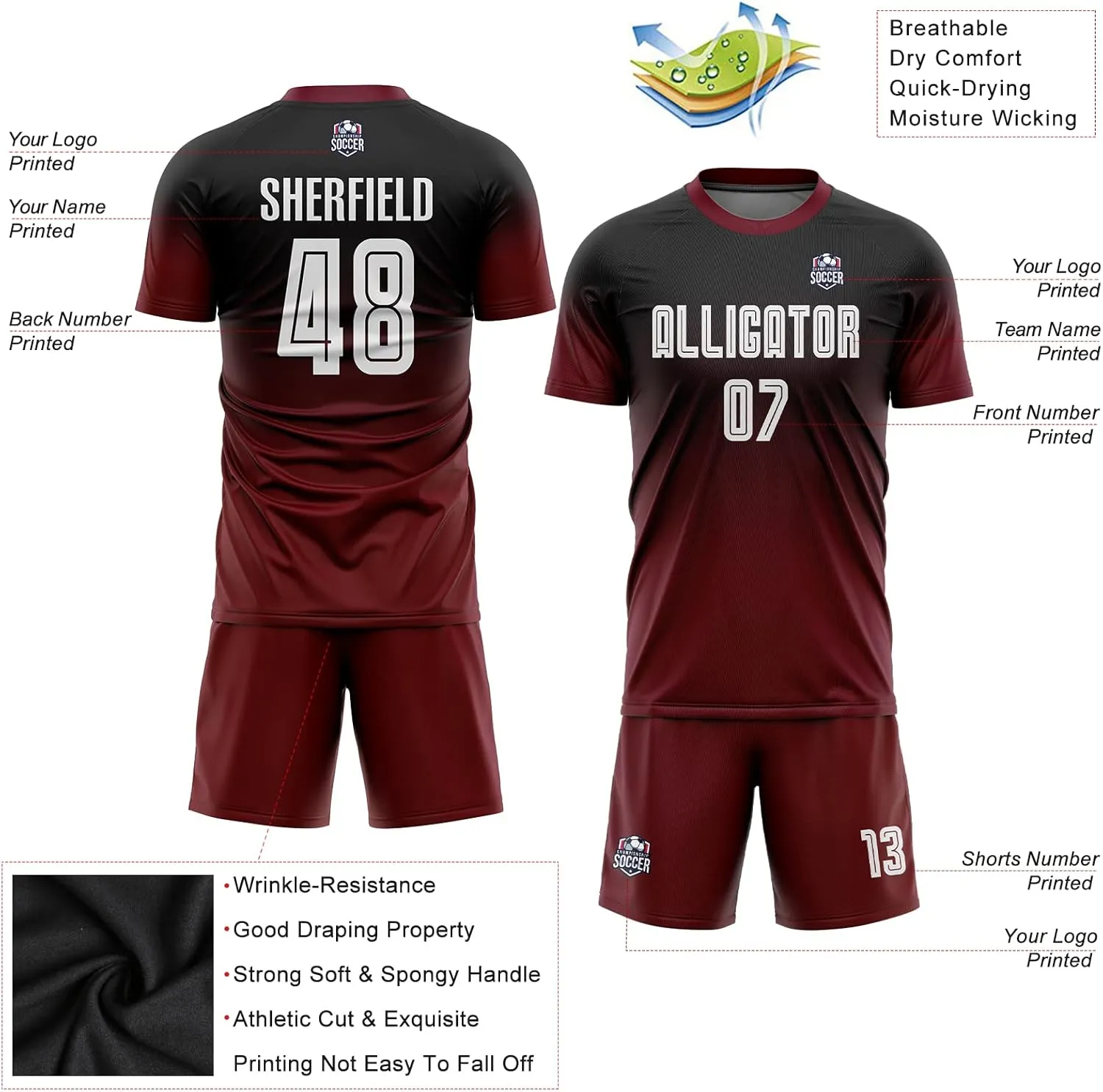Custom Men Women Youth Soccer Jersey Personalized Boys Soccer Shirts and Shorts with Team Name Number Logo