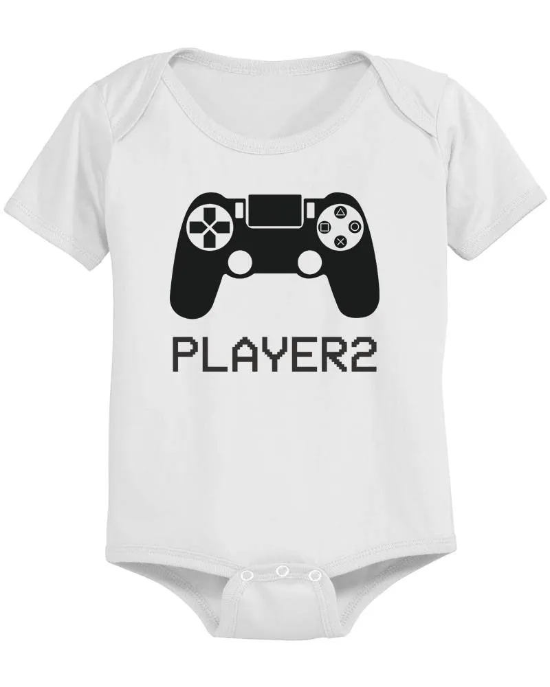 Daddy and Baby Matching White T-Shirt / Bodysuit Combo - Player1 and Player2