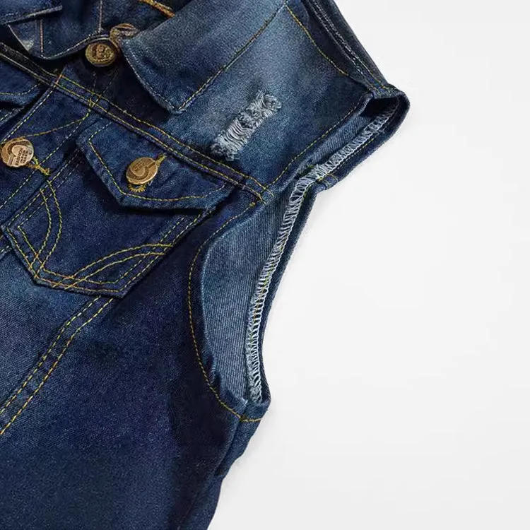 Dark Blue Biker Denim Vest