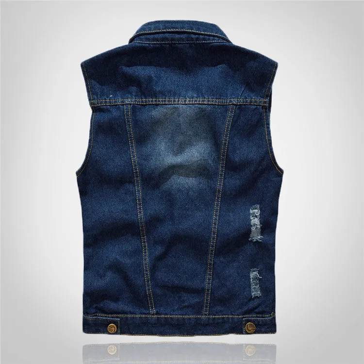 Dark Blue Biker Denim Vest