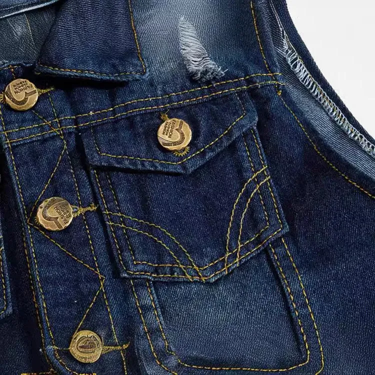 Dark Blue Biker Denim Vest