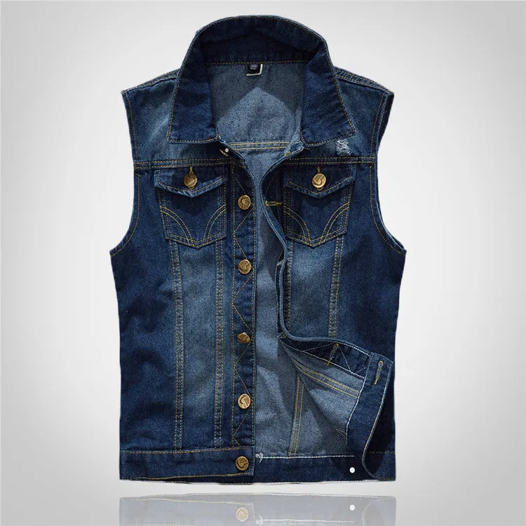Dark Blue Biker Denim Vest
