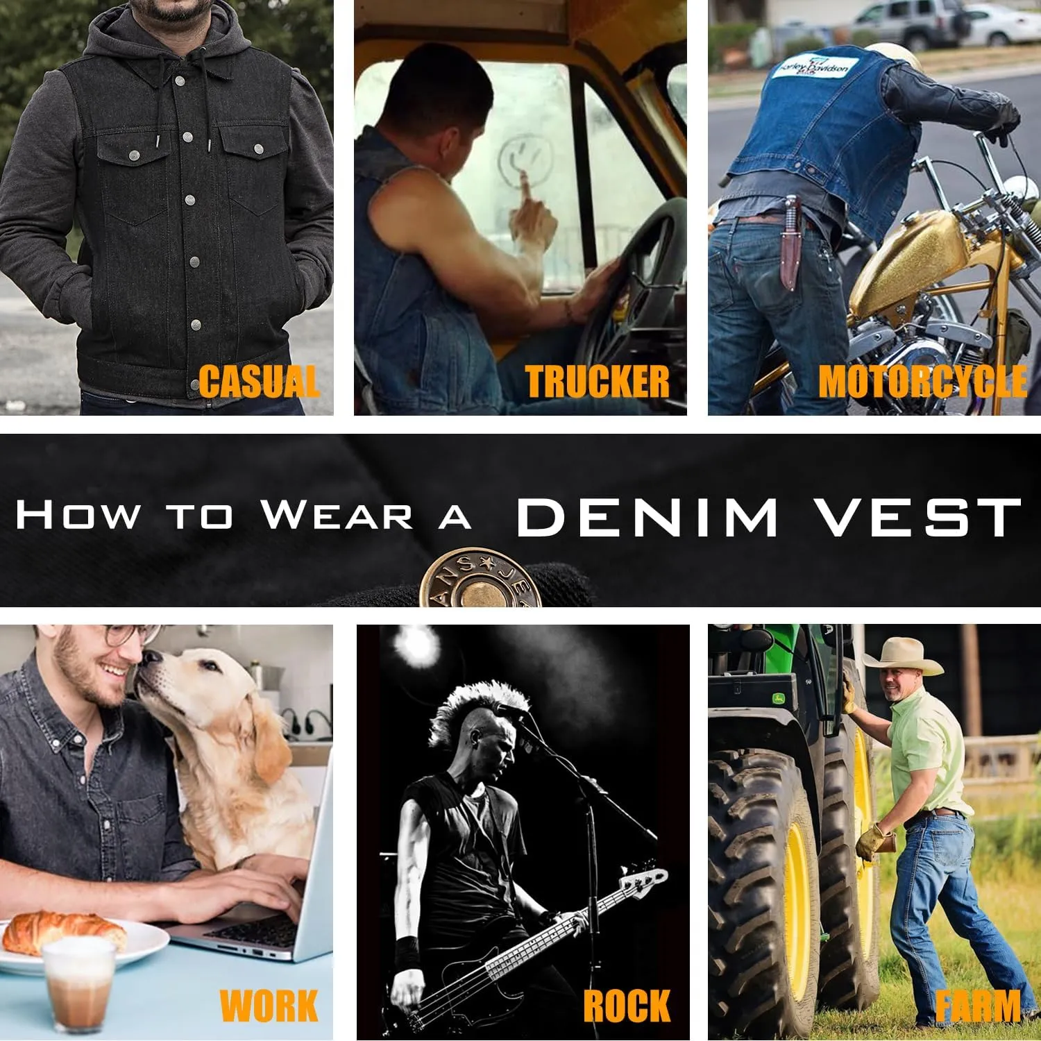 Denim Vest Jacket for Men Fashion Stretchy Trucker Sleeveless Jean Outerwear