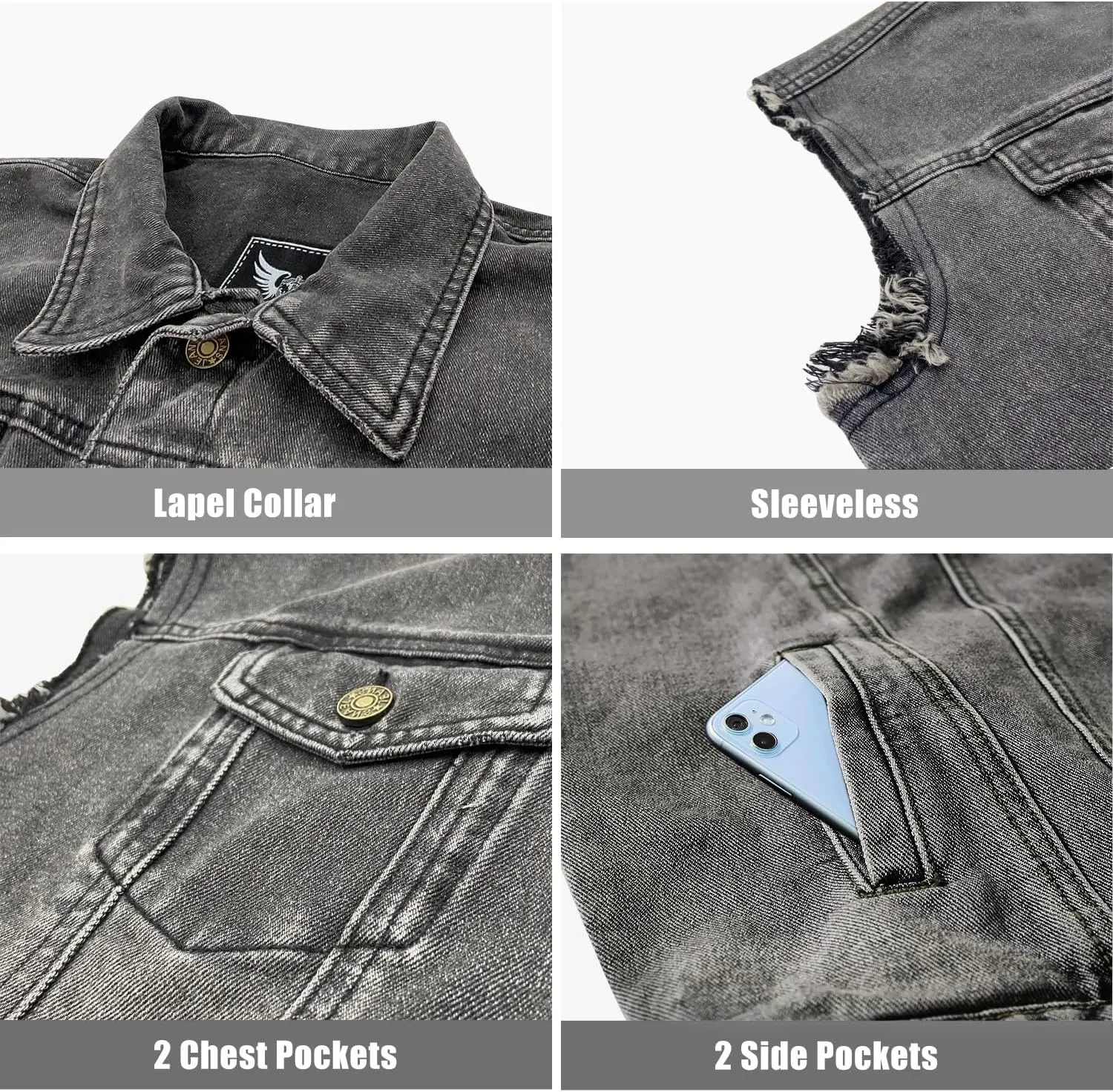 Denim Vest Jacket for Men Fashion Stretchy Trucker Sleeveless Jean Outerwear