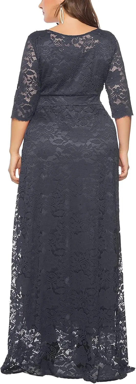 Eternatastic Women's Floral Lace 2/3 Sleeves Maxi Dress Plus Size Evening Party Dresses