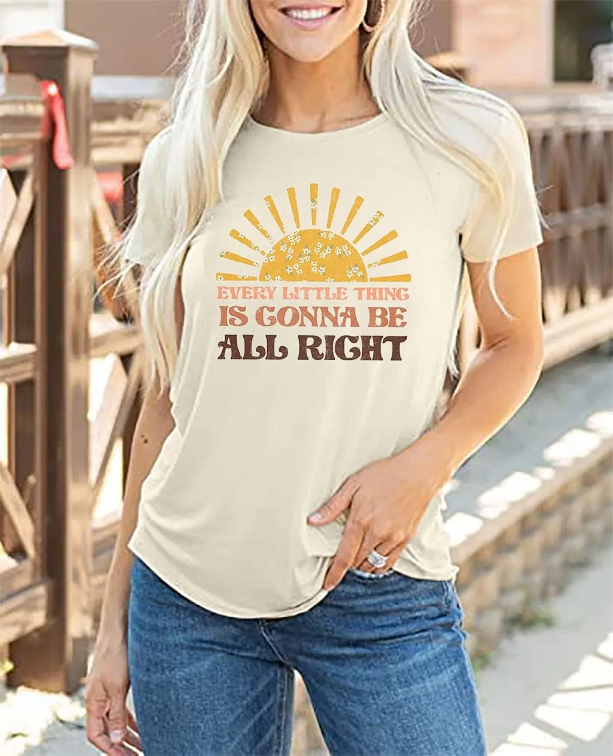 Every Little Thing is Gonna Be Alright Shirt Women Country Music Shirts Hippie T Shirt Inspirational Tee Top