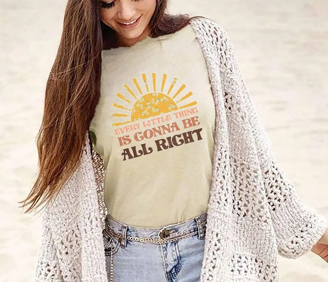 Every Little Thing is Gonna Be Alright Shirt Women Country Music Shirts Hippie T Shirt Inspirational Tee Top