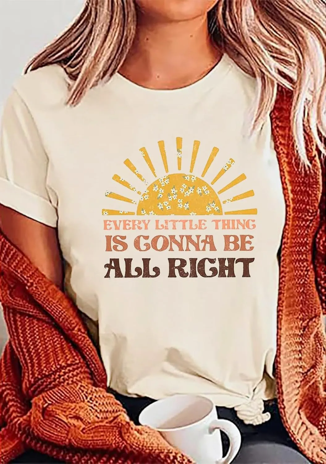 Every Little Thing is Gonna Be Alright Shirt Women Country Music Shirts Hippie T Shirt Inspirational Tee Top